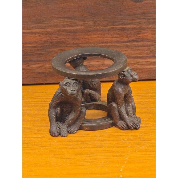 Vintage Brass Monkey Figurine Stand With White Marble Sphere Decorative Collecti - Picture 2 of 12